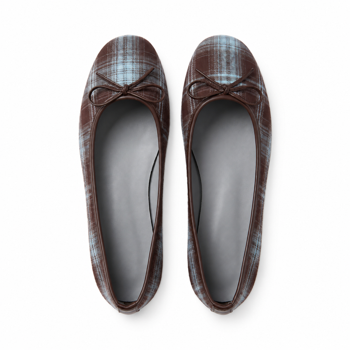 Ballerine Blueberry — coloris brun et bleu à carreaux